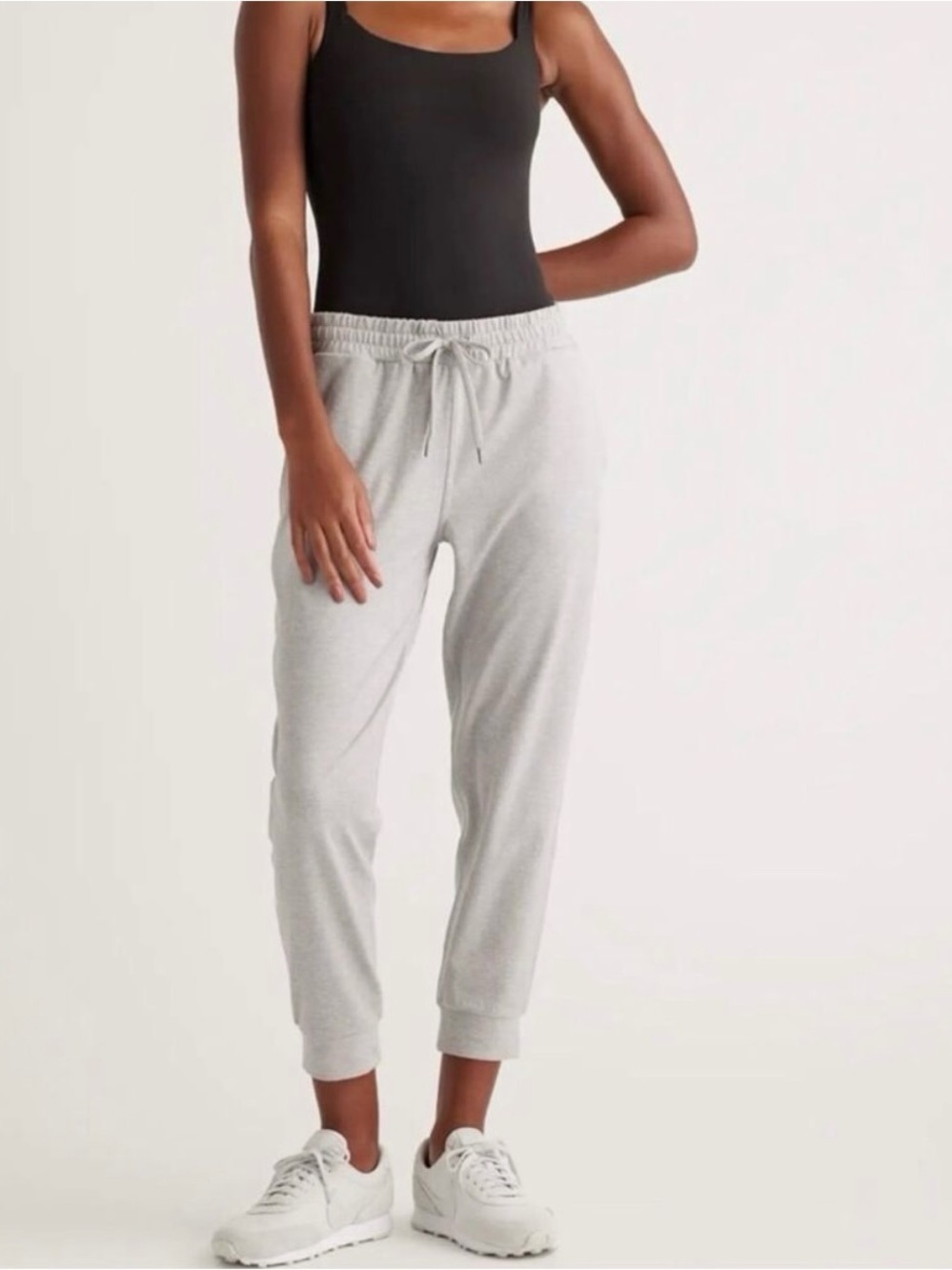 Quince Flowknit Mid-Rise Joggers in Heather Pale Grey Size XS
